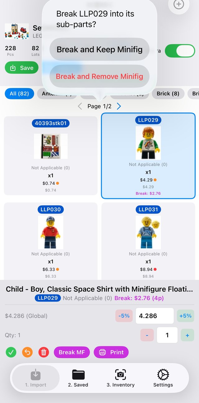 Break minifig into sub-parts dialog