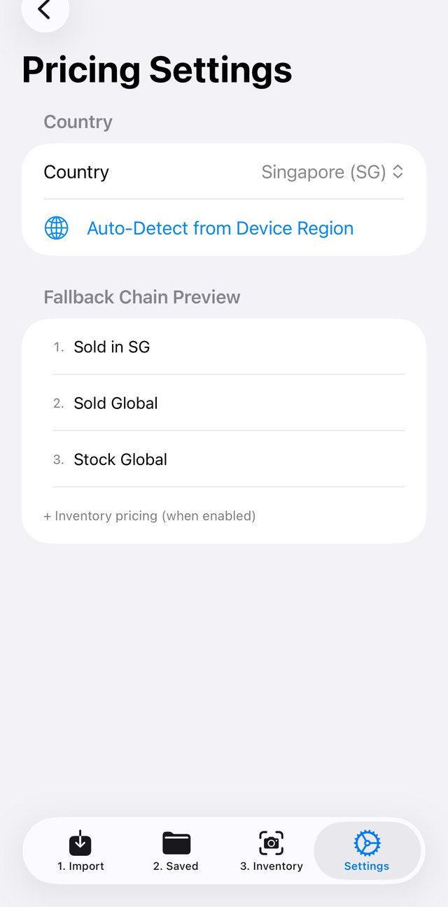 Pricing settings with fallback chain