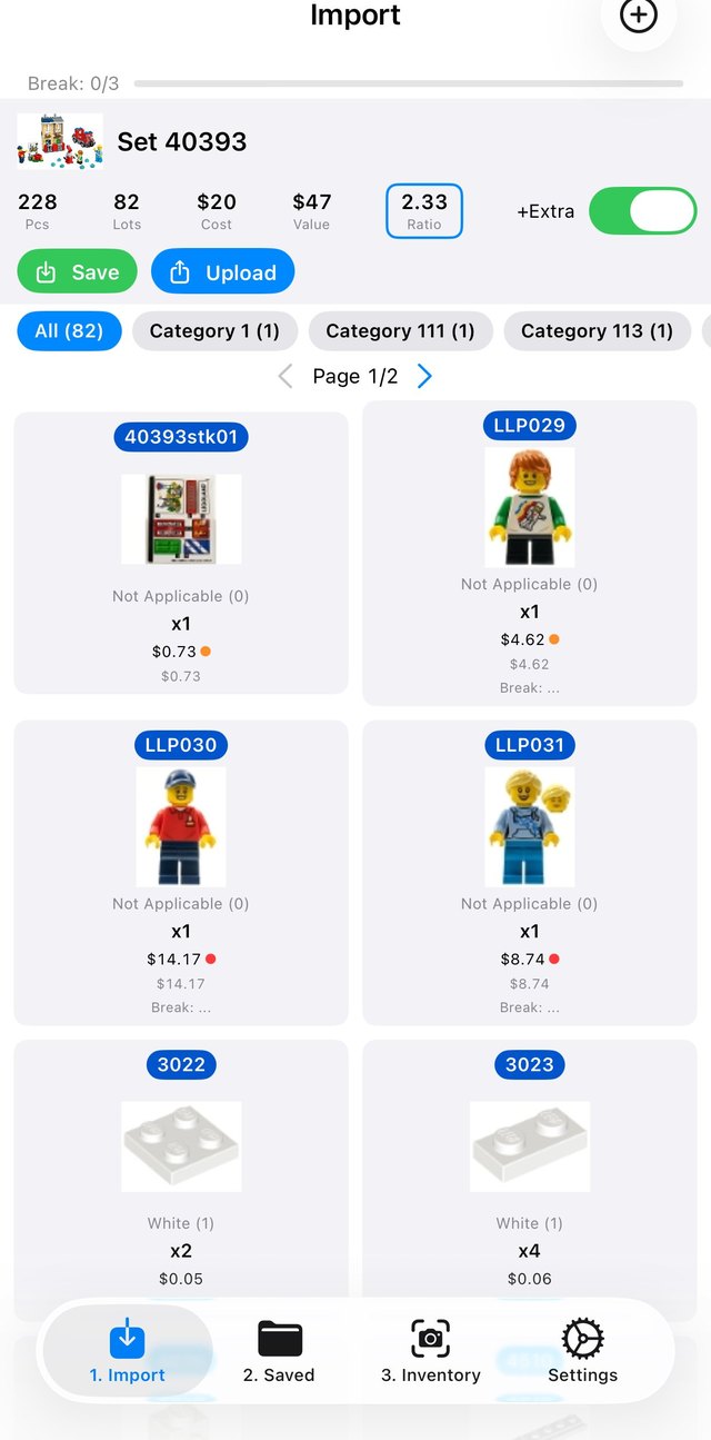 A set parted out with per-part pricing