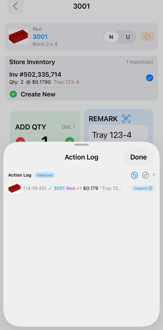 Action log with undo and redo controls
